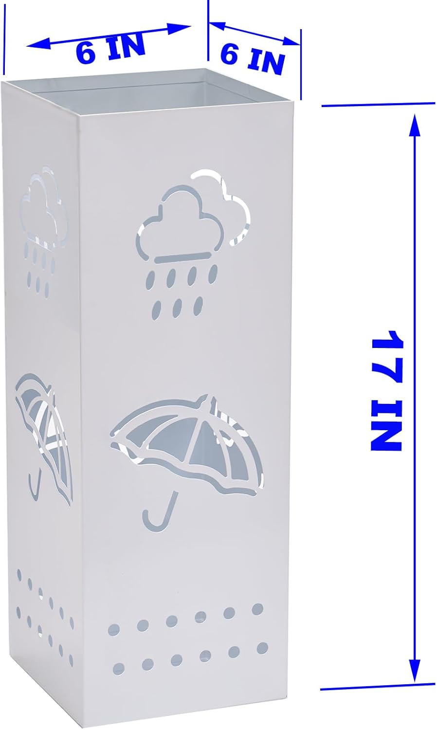 BEWBBAT Metal Umbrella Stand for Entryway, 6 x 6 x 17 Inch White Square Umbrella Organizer Bin, Free Standing Umbrella Holder,Walking Sticks, Home Office Decor