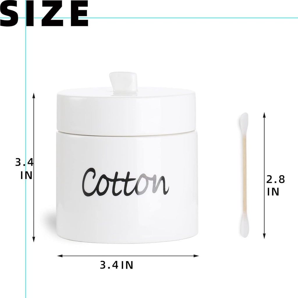 LEETOYI Ceramic Cotton Swabs Holder Organizer with Lid,Storage Canisters for Cotton Swabs, White