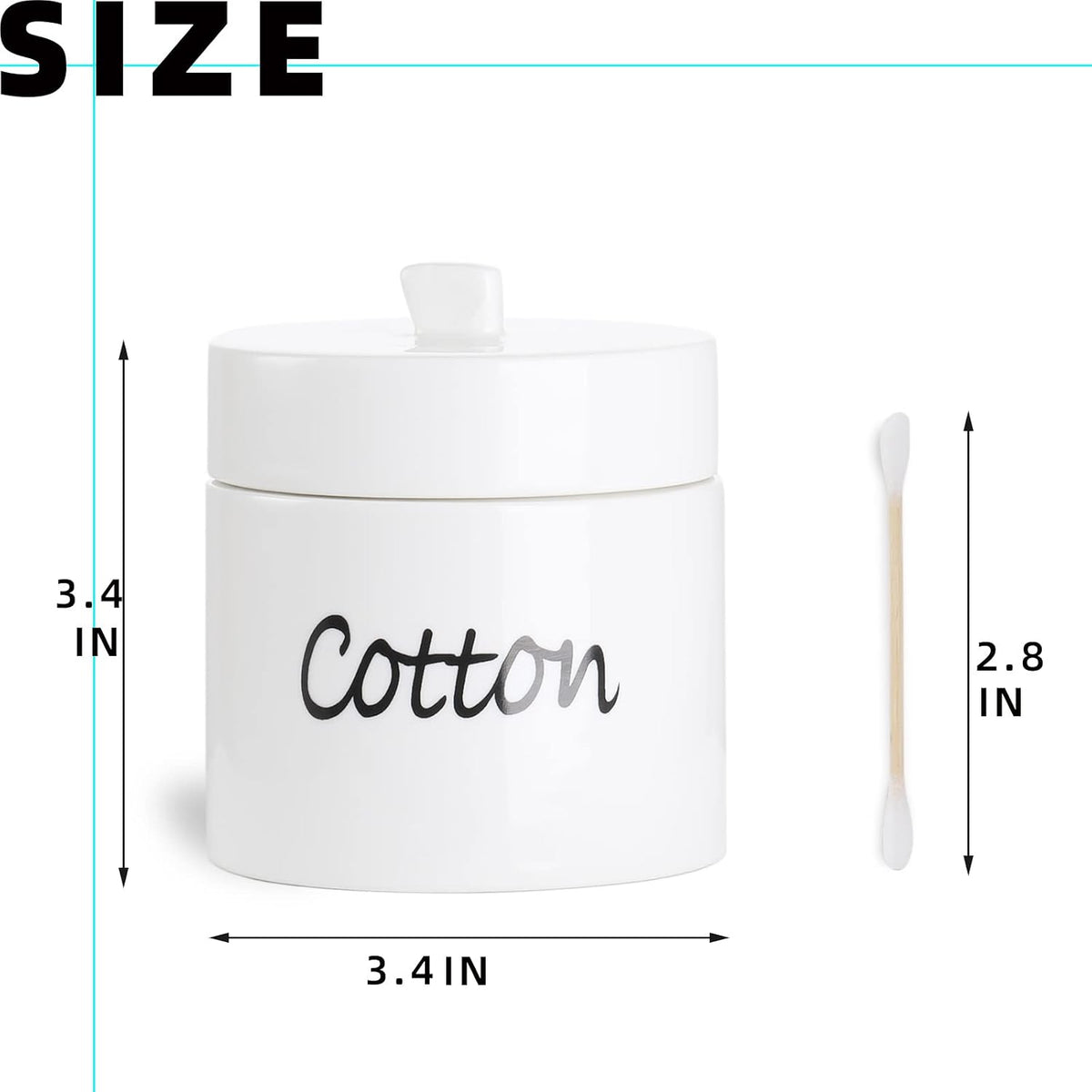 LEETOYI Ceramic Cotton Swabs Holder Organizer with Lid,Storage Canisters for Cotton Swabs, White