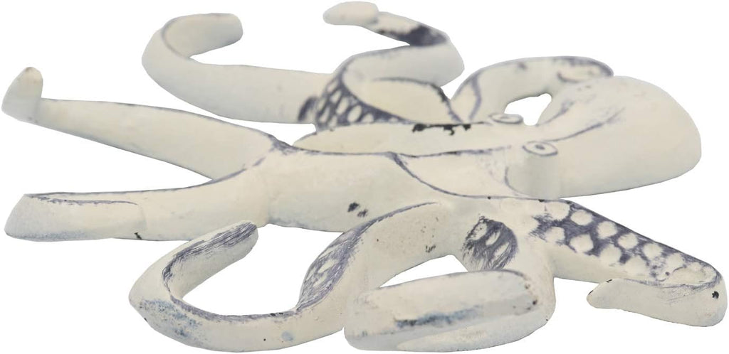 Octopus Keys Hook, Decorative Wall Mounted Nautical Wall Rack, Antique Key Holder Hook, Cast Aluminum Hanger for Coat, Hand Towel, Jacket, Bedroom, Bathroom, Kitchen & Balcony (Distressed Ivory)