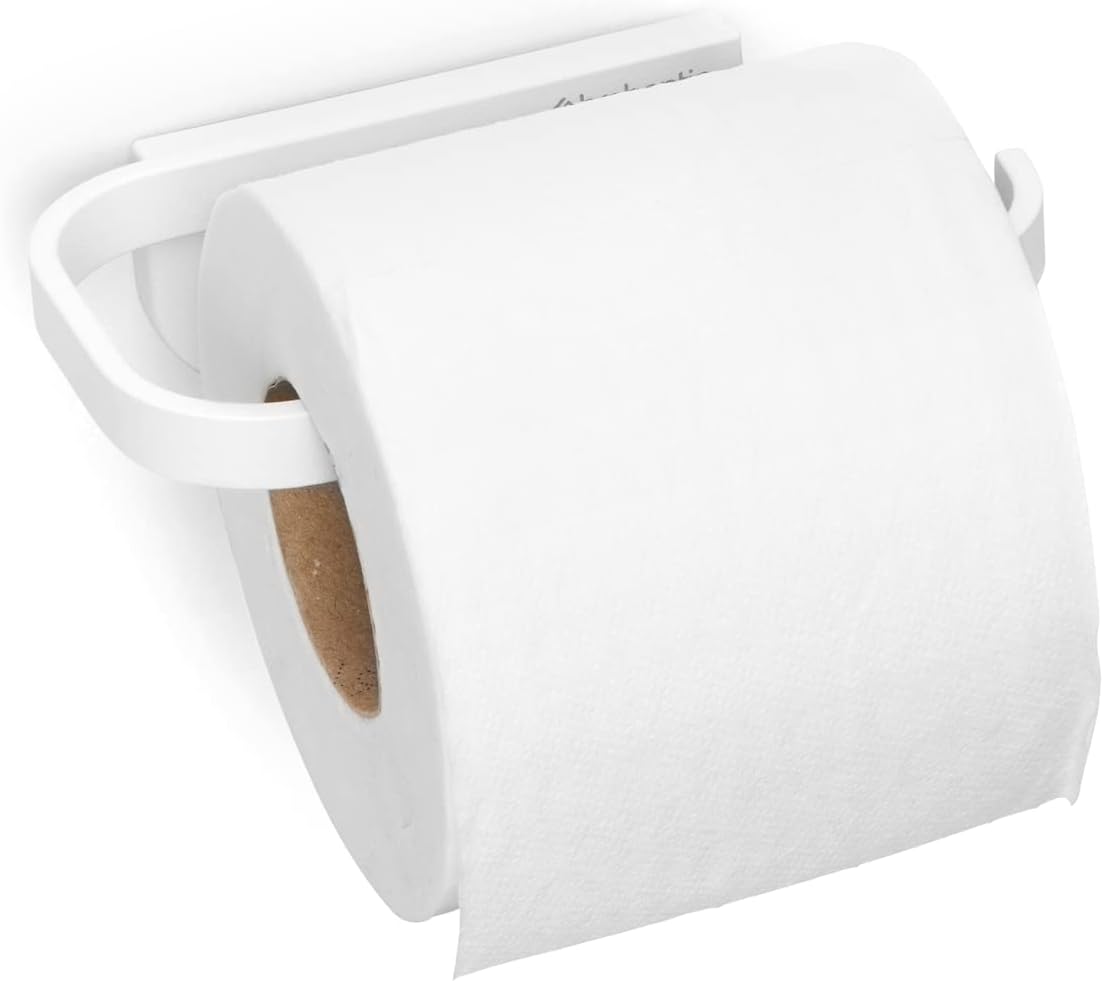 Brabantia Mindset Wall Mounted Toilet Roll Holder (Mineral Fresh White) Wide Opening, Bathroom Tissue Rack, Concealed Fixings, Anti-Rust Materials