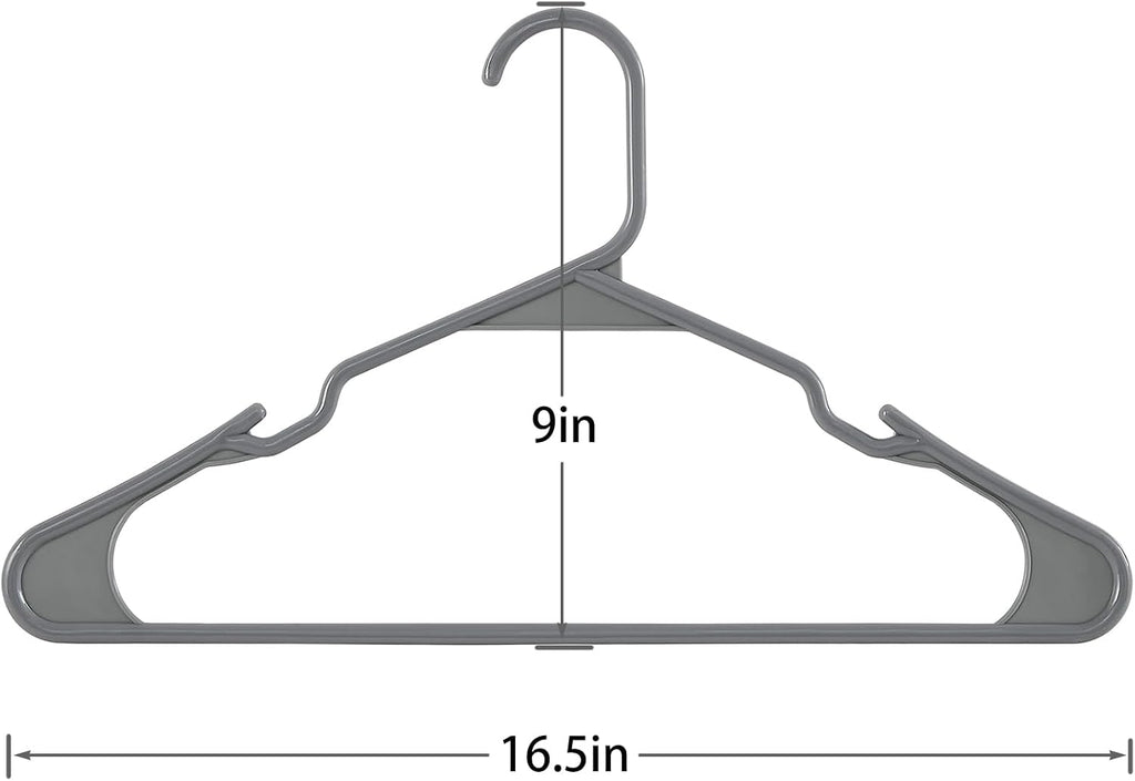 VECELO 25 Pack Plastic Hangers-Clothes Hangers Set with Shoulder Non Slip Notches for Closet Space Saving-Heavy Duty Coat Hanger,Gray