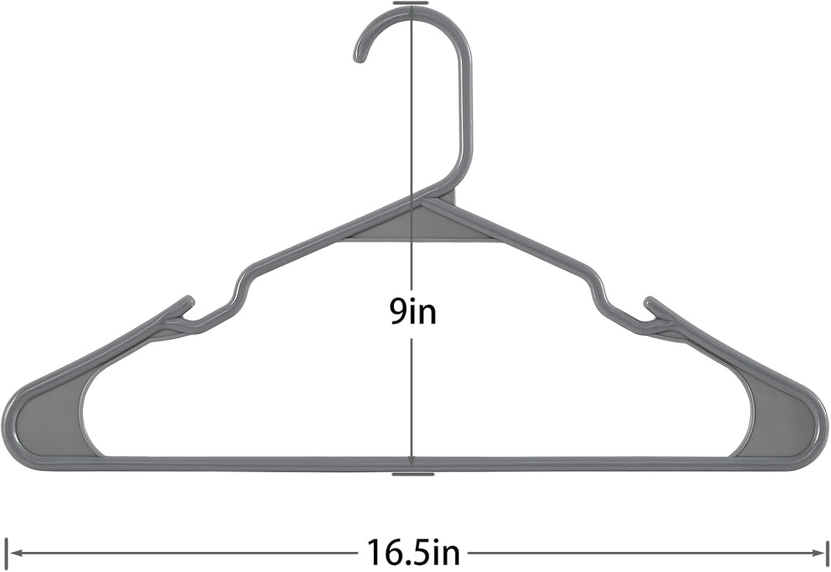 VECELO 25 Pack Plastic Hangers-Clothes Hangers Set with Shoulder Non Slip Notches for Closet Space Saving-Heavy Duty Coat Hanger,Gray