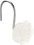 Rose Shower Curtain Hooks, Glow in The Dark, Pretty Floral Themed Elegant Bathroom Decor, White