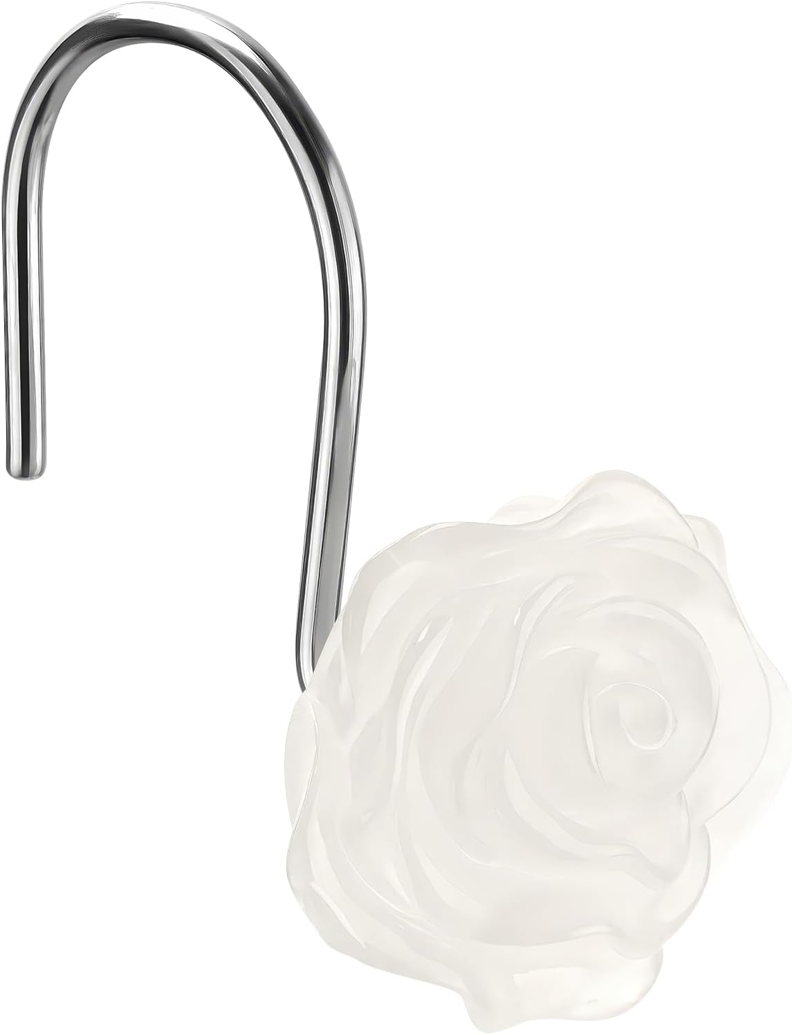 Rose Shower Curtain Hooks, Glow in The Dark, Pretty Floral Themed Elegant Bathroom Decor, White