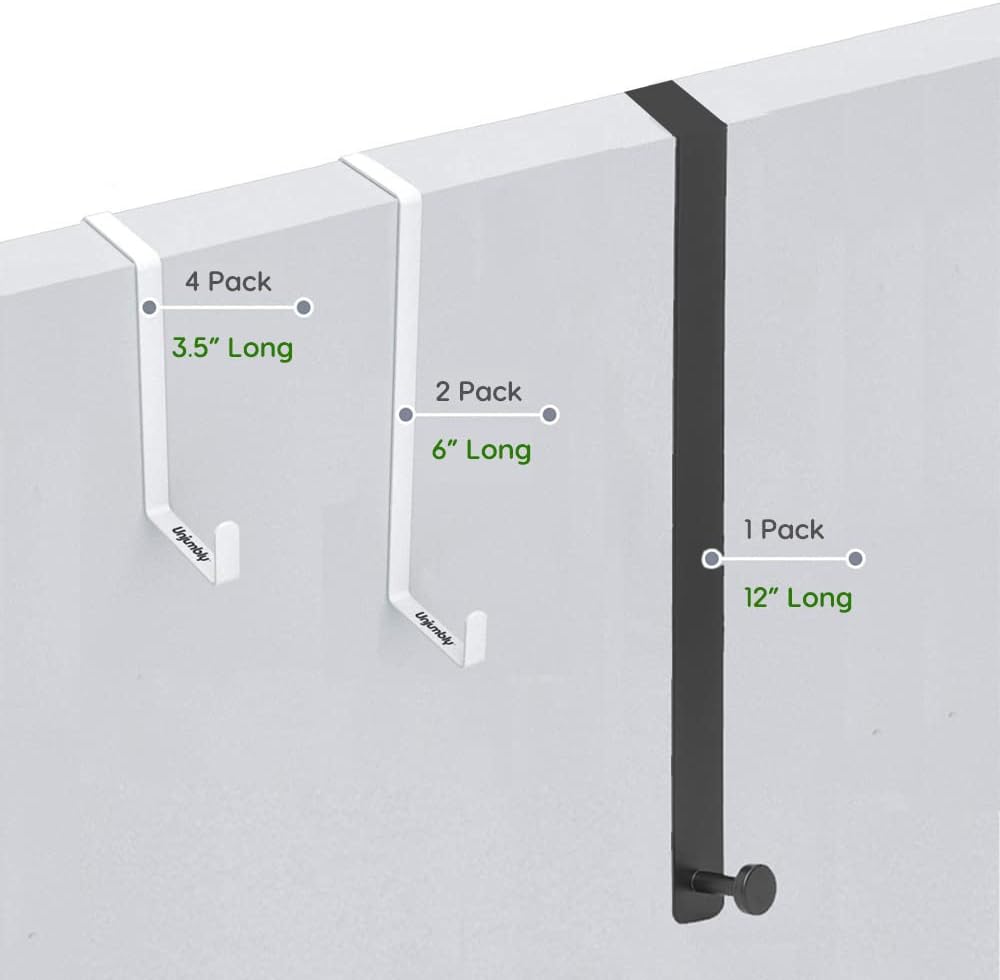 4 Pack Over The Door Hooks - Fitting Door Width Between 1 3/8" and 1 3/4", Reversible Door Hangers for Hanging Clothes, Towels, Coats and More (White)