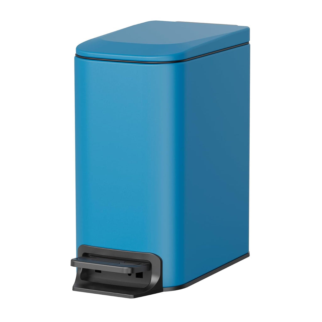 Cesun Small Bathroom Trash Can with Lid, 1.6 Gal, Soft Close, Blue