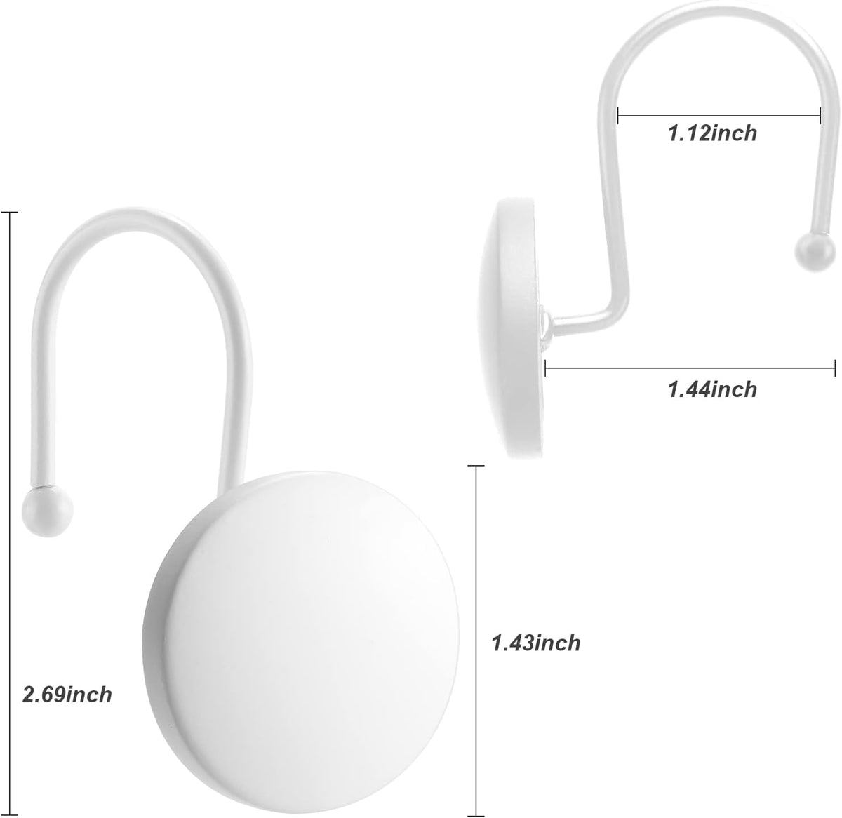 Decorative Shower Curtain Hooks, Simple Modern Style Round Flat-Back Button Design for Bathroom Decor Pretty Matte White