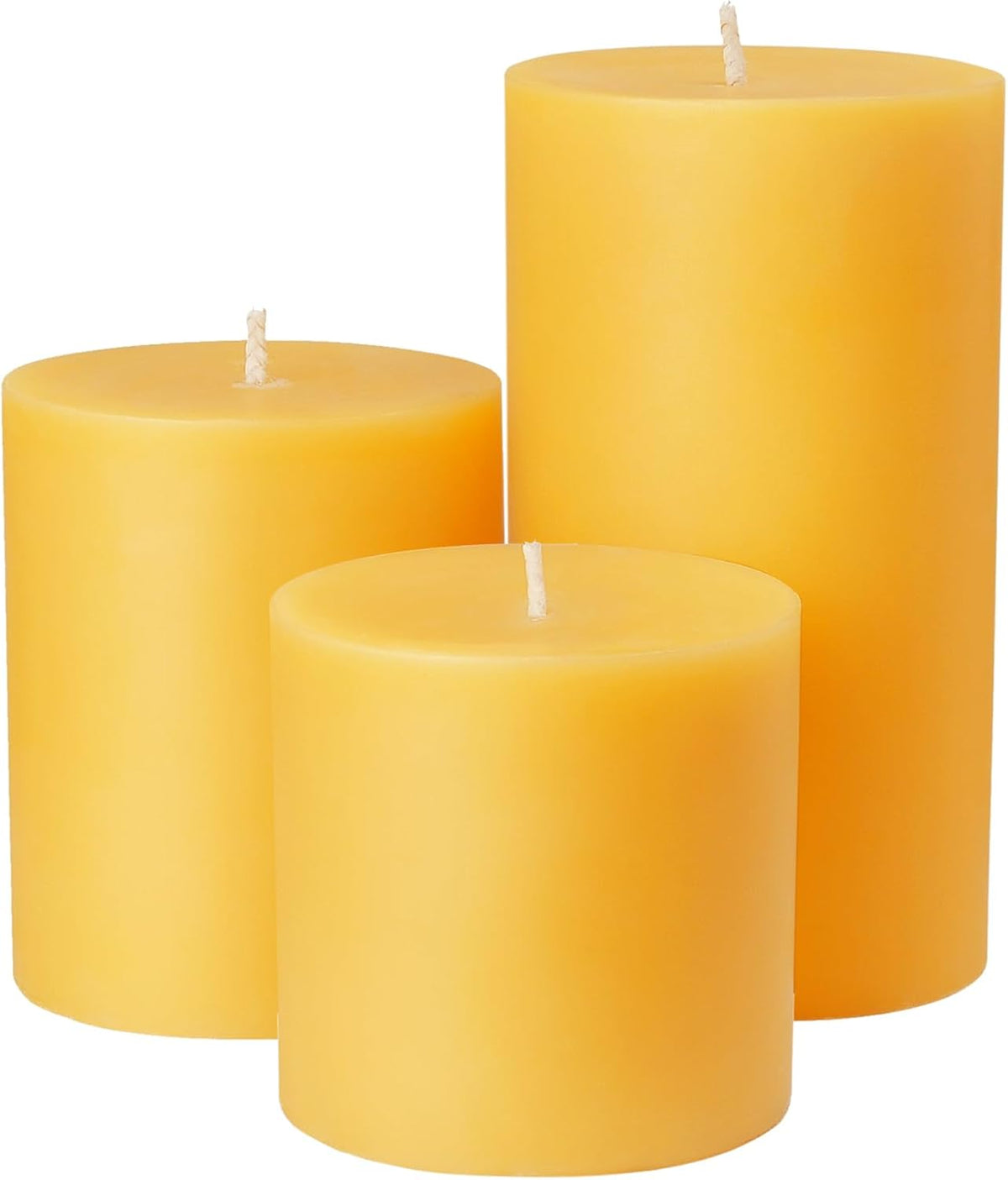 Set of 3 Natural Beeswax Pillar Candles - 3 inch Wide, Yellow, Unscented