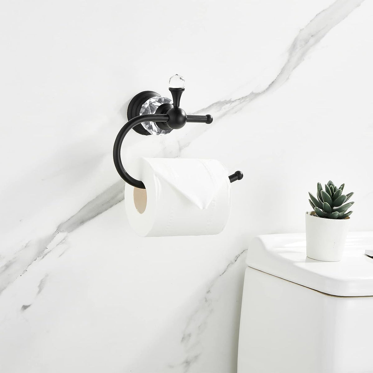 Black Crystal Toilet Paper Holder, Matte Black Bathroom Toilet Paper Roll Hanger Wall Mounted, Modern Toilet Tissue Holder Bathroom Accessory