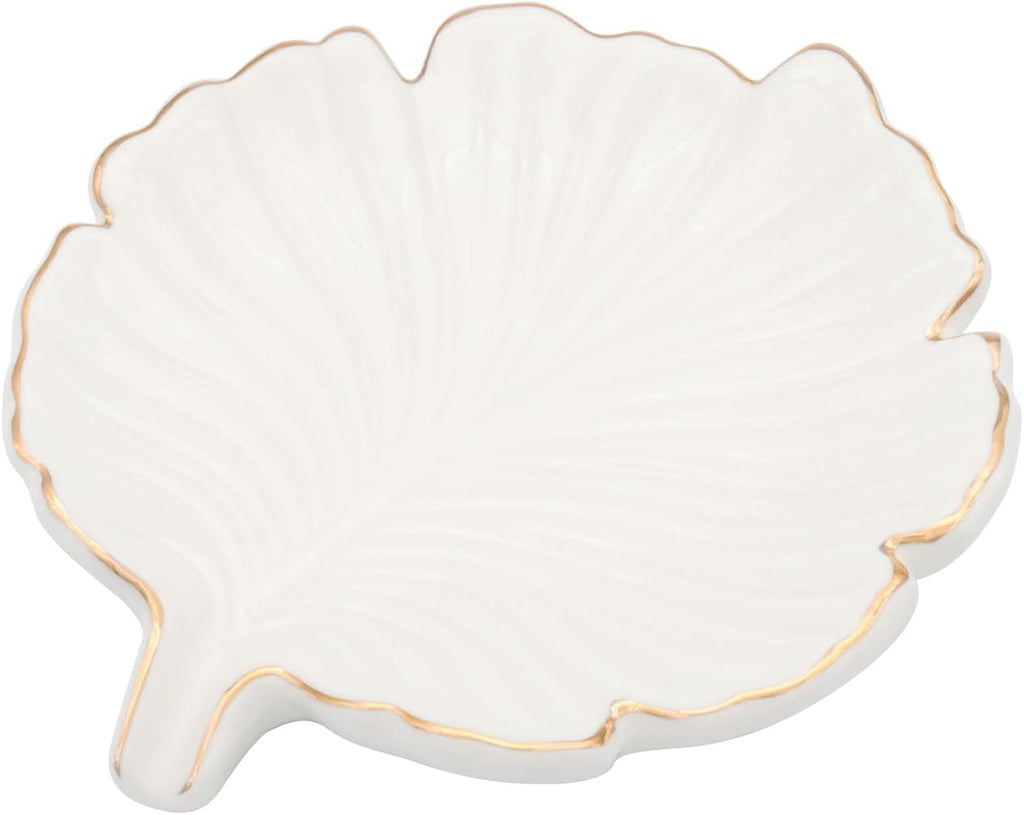 White Leaf Bathroom Soap Dish,Ceramic Soap Dish Holder in Palm Leaf Style,Self Draining Design and Used to Hold Various Small Bathroom and Kitchen Accessories