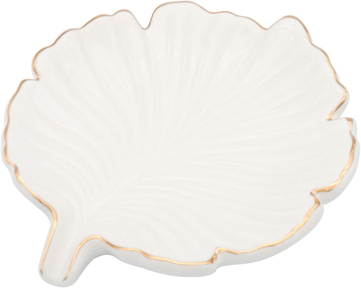 White Leaf Bathroom Soap Dish,Ceramic Soap Dish Holder in Palm Leaf Style,Self Draining Design and Used to Hold Various Small Bathroom and Kitchen Accessories