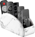 All-in-One Leather White TV Remote Holder for Remote Conrtols with 5 Compartments Nightstand Desktop Media Player Remote Caddy Storage Box Organizer Tray for Mobile Office Stationery Phone Controller