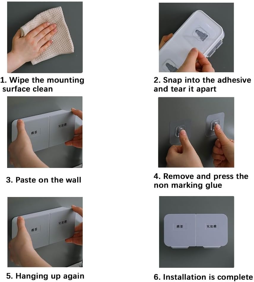 Makeup Cotton Swabs Organizer Wall Mounted with Flip Cover – Removable Washable Cotton Pad Holder for Bathroom,HIPS Material(White Grey)