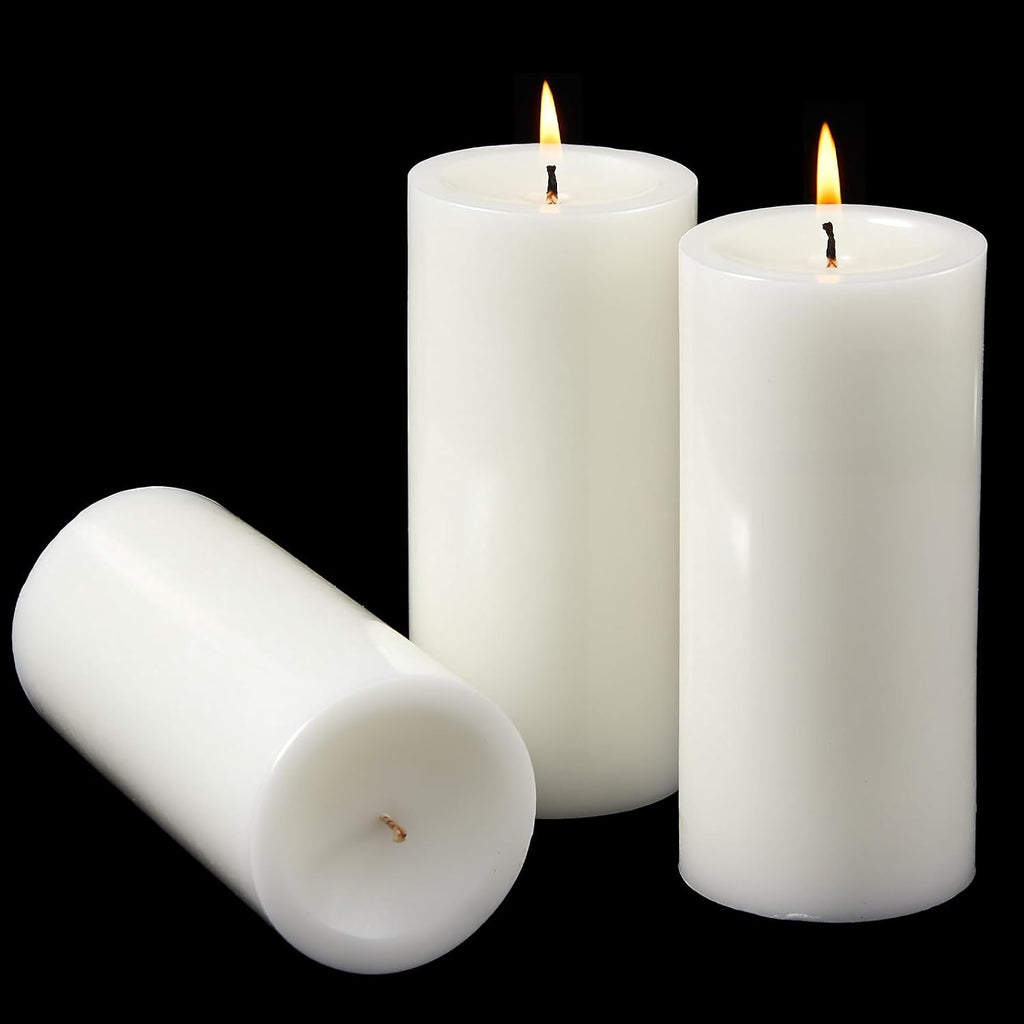 Ashlux 3x6 Inch White Pillar Candles, Set of 3 Wax, 70 Hours Long Burning, Unscented and Dripless Pillar Candles Bulk for Christmas Lights, Wedding, Parties, Spas, Home Decorative
