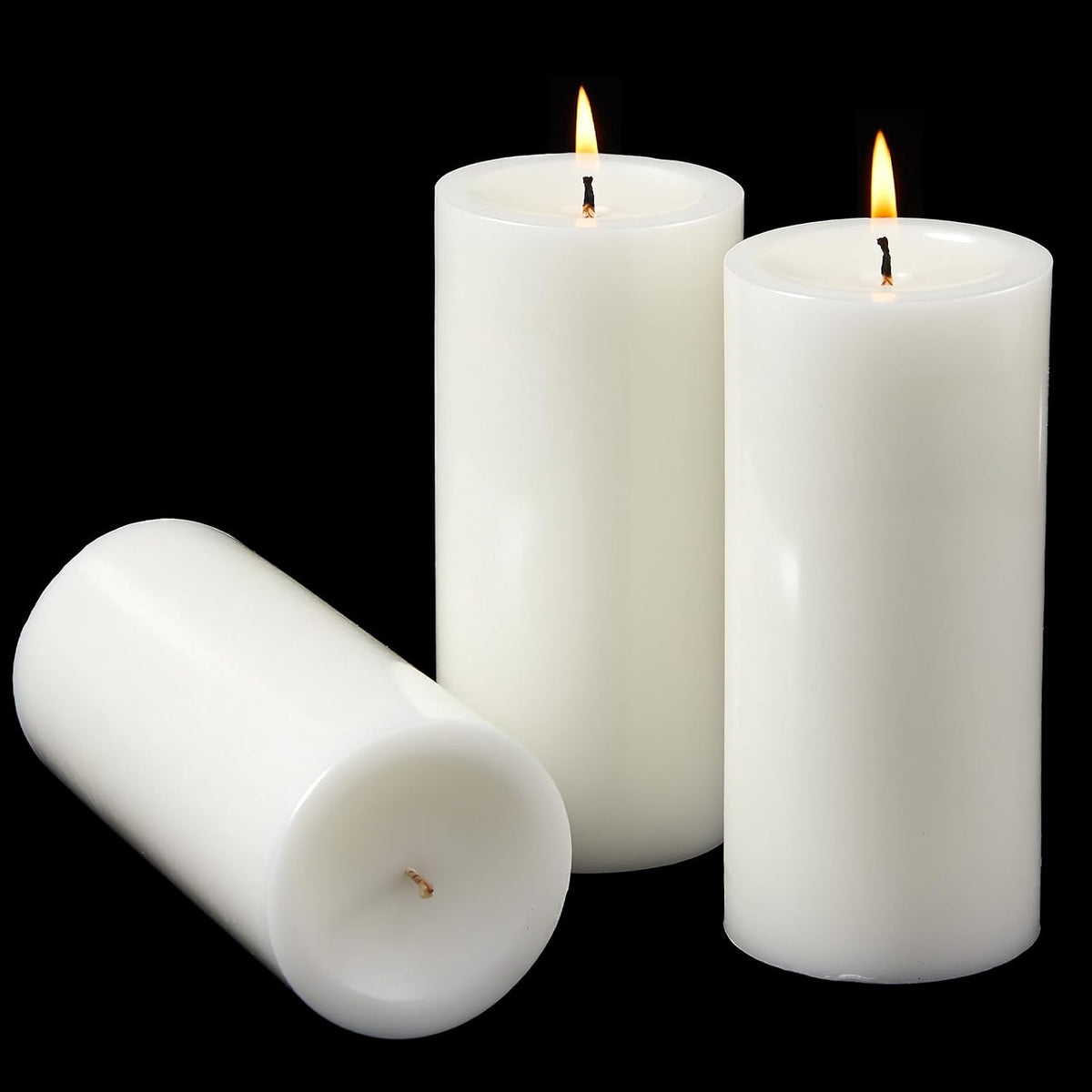 Ashlux 3x6 Inch White Pillar Candles, Set of 3 Wax, 70 Hours Long Burning, Unscented and Dripless Pillar Candles Bulk for Christmas Lights, Wedding, Parties, Spas, Home Decorative