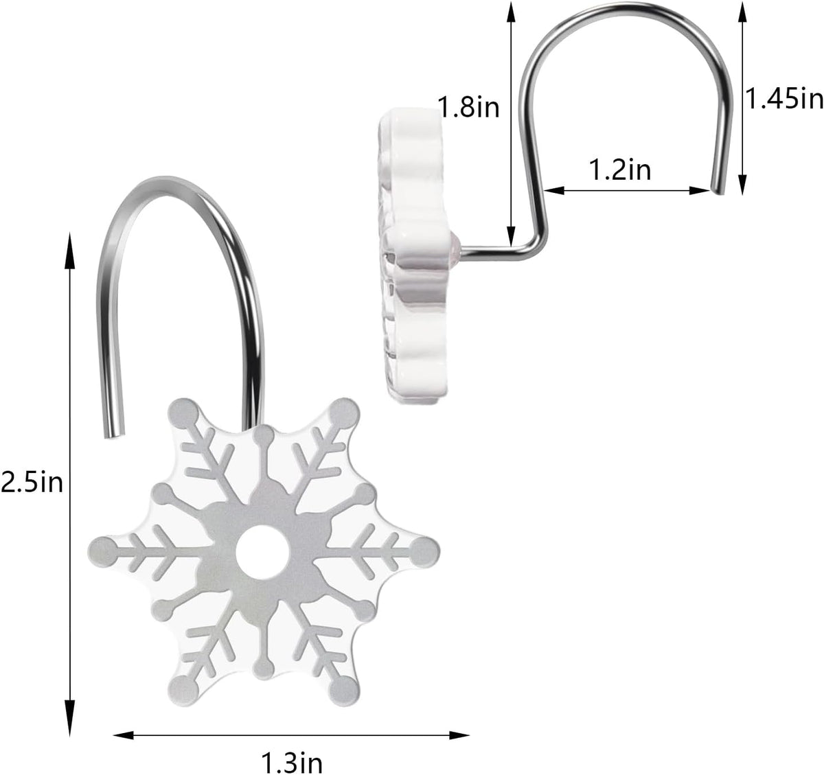 12pcs Christmas Snowflake Shower Curtain Hooks for Winter Snowman Snow Themed Shower Curtains Bathroom Decorations, Silver Rustproof Resin Country Farmhouse Xmas Theme Bathroom Decor Accessories Set