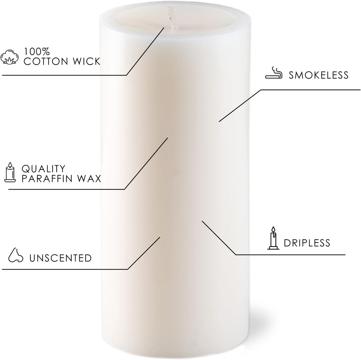 Pillar Candles White 6 Pack, 2.8x8 Inch Unscented Candle