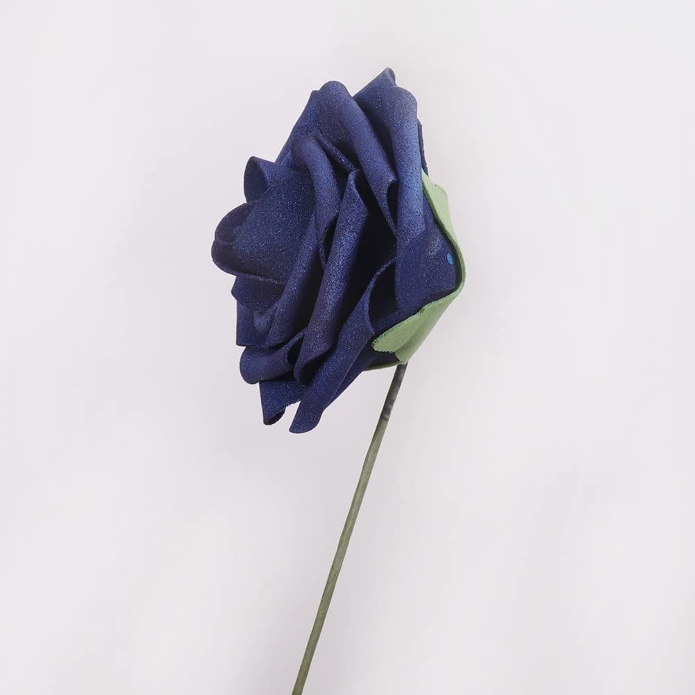 50pcs Artificial Flower，Real Touch Artificial Foam Roses Decoration DIY for Wedding Bridesmaid Bridal Bouquet Centerpieces Party(50, Navy Blue)