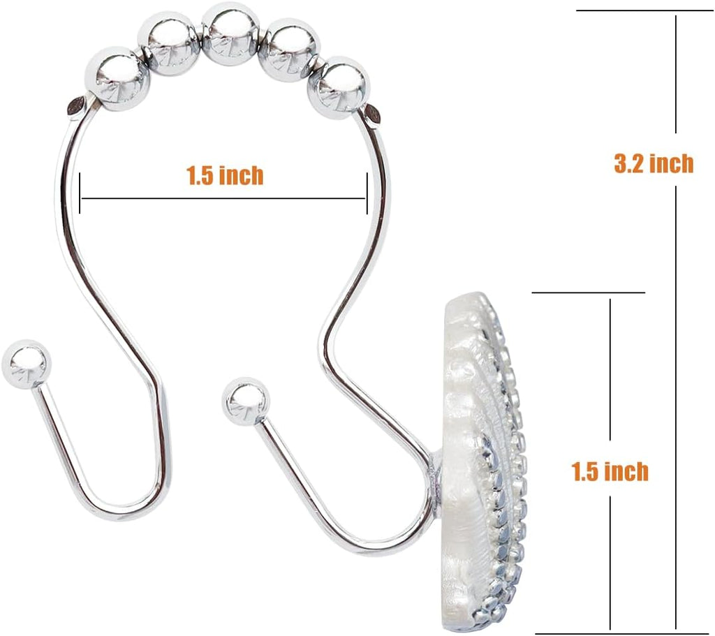 Shower Curtain Hooks Rings, 12PCS Pearl Shine Seashell Shower Rings, Anti Rust Decorative Double Glide Shower Hooks for Beach Bathroom, Baby Room, Bedroom, Living Room Décor