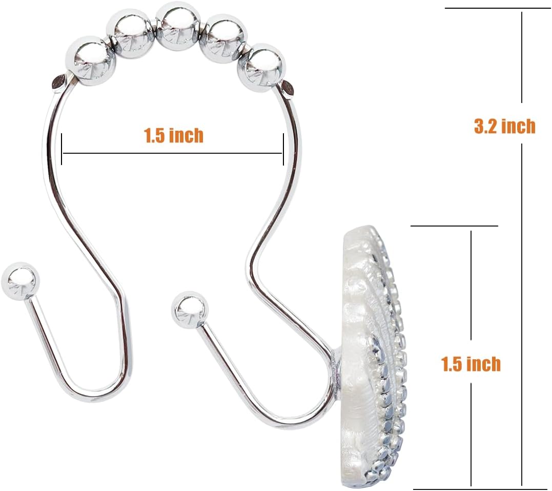 Shower Curtain Hooks Rings, 12PCS Pearl Shine Seashell Shower Rings, Anti Rust Decorative Double Glide Shower Hooks for Beach Bathroom, Baby Room, Bedroom, Living Room Décor