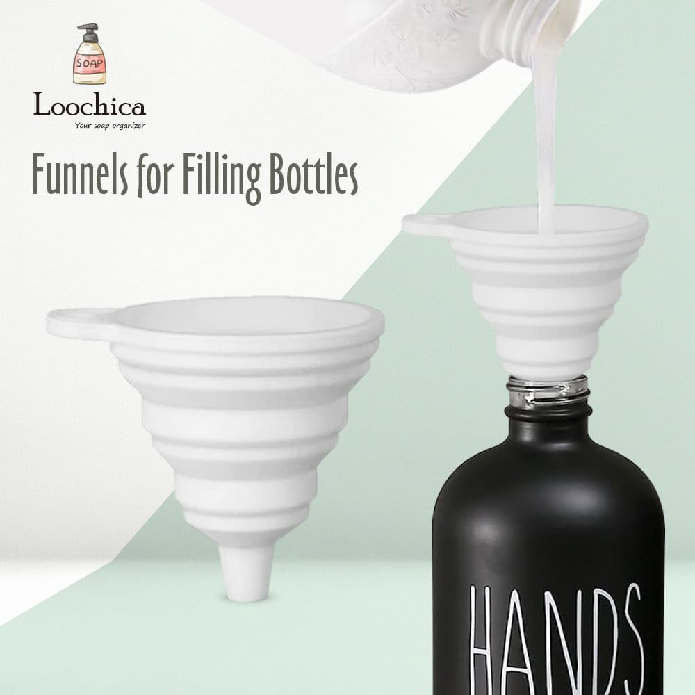 LOOCHICA 2 Pack Black Glass Soap Dispenser Set with Tray, Hand and Dish Glass Soap Dispensers for Kitchen Sink, Matte Black Soap Dispenser Suitable for Kitchen Sink, Rustic Kitchen Décor