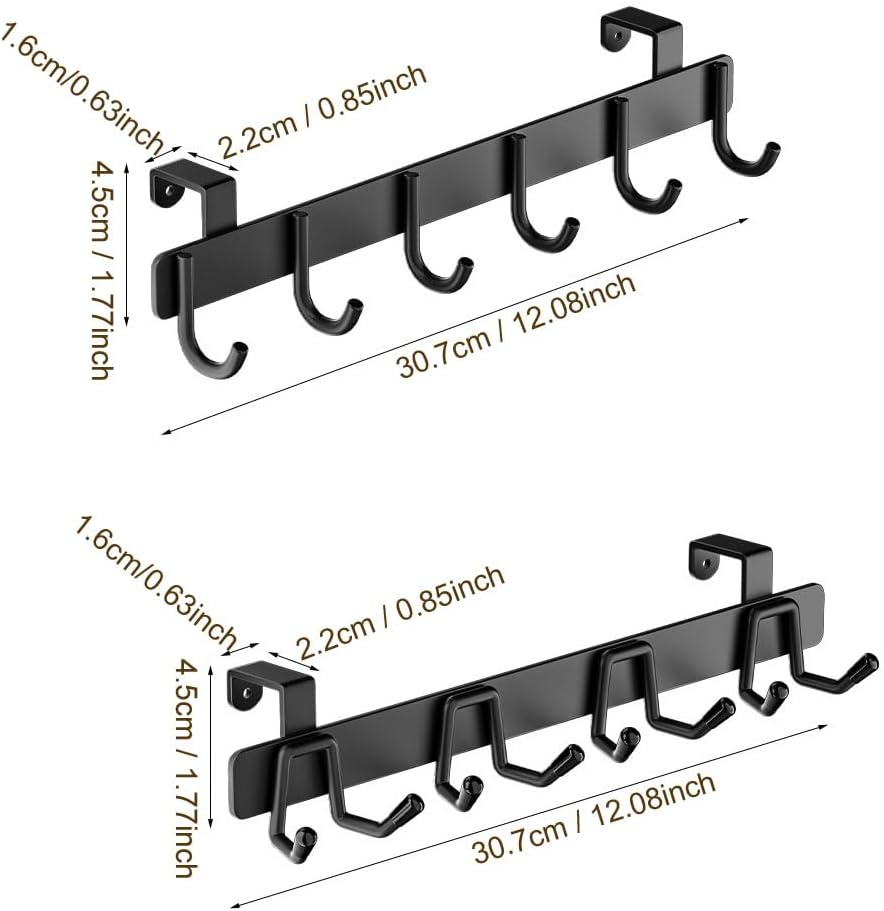 2 Pack Over The Cabinet Door Hook - for Doors up to 3/4''(2cm) Thickness, Back of Cabinet Door Rack Hanger Organizer for Coats, Hats, Bathroom Towels, Kitchen Utensils
