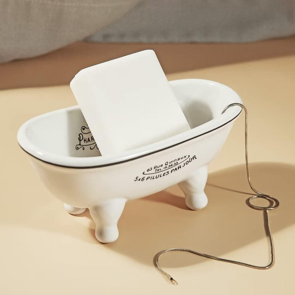 1 Piece 5.7" Mini Ceramic Clawfoot Double Ended Bathtub Soap Dish Vintage Decortative Soap Dish