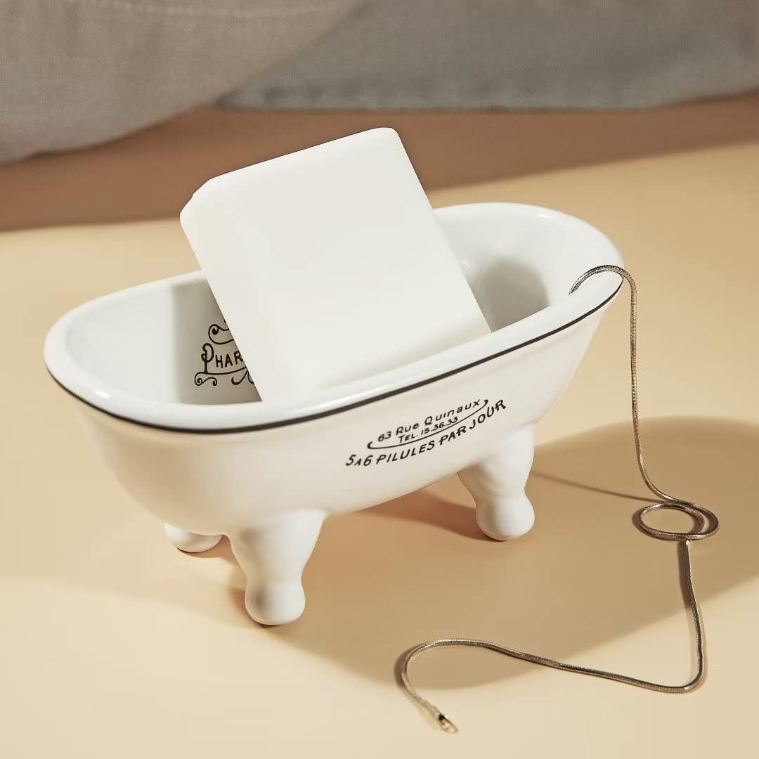 1 Piece 5.7" Mini Ceramic Clawfoot Double Ended Bathtub Soap Dish Vintage Decortative Soap Dish