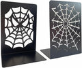 Metal Decorative Bookends Set, Spider Web & Football Player Silhouette, Sturdy Non-Slip Book Holders for Shelves, Black (Heroic Web - 1 Pair (2 Pcs))