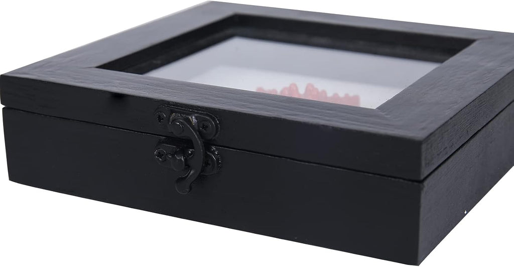 6x6 Small Shadow Box Frame with Glass, Hinged Door, Solid Wood, Black