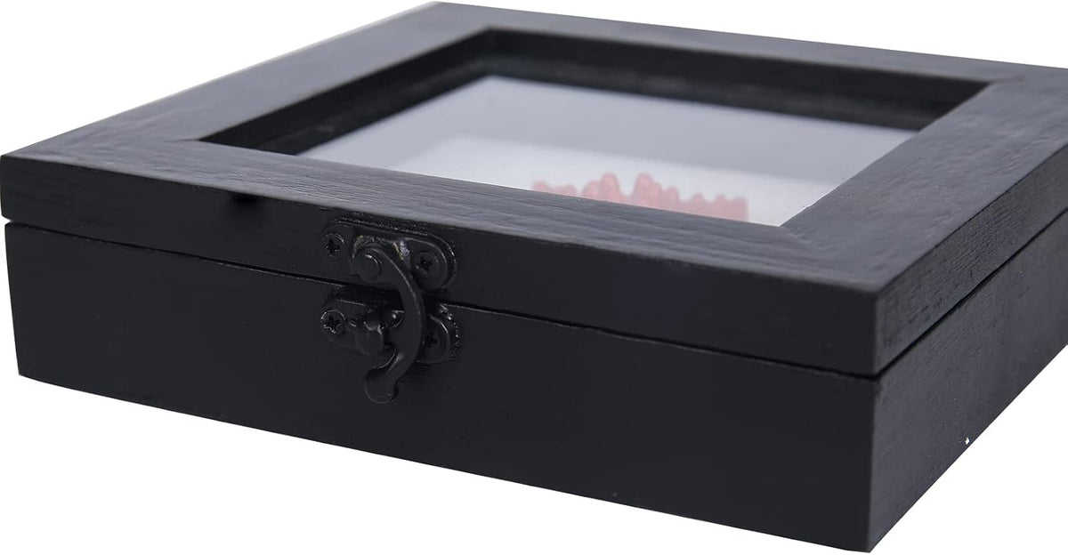 6x6 Small Shadow Box Frame with Glass, Hinged Door, Solid Wood, Black