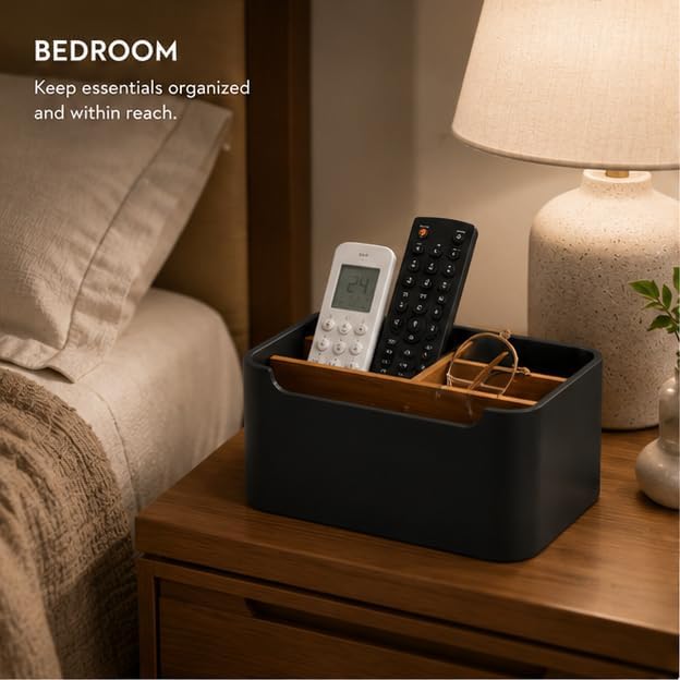 Remote Control Holder, Desk Organizer with Removable Dividers,Black