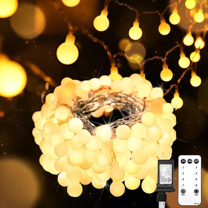 suddus 76ft Connectable Globe String Lights Plug in Remote Warm White