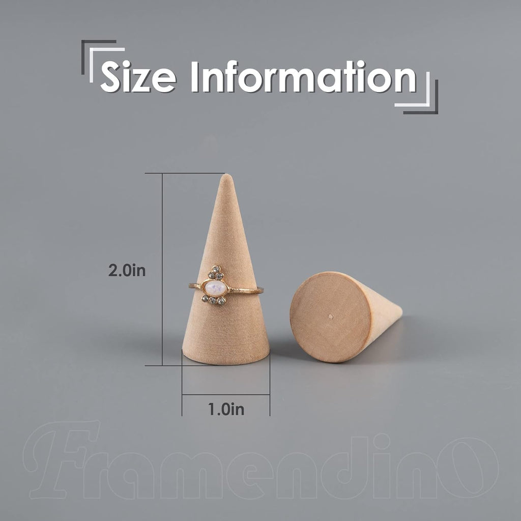Framendino, 20 Pack Wood Cone Ring Display Stand Holder, Natural Unfinished Jewelry Stands Organizer for Crafts DIY