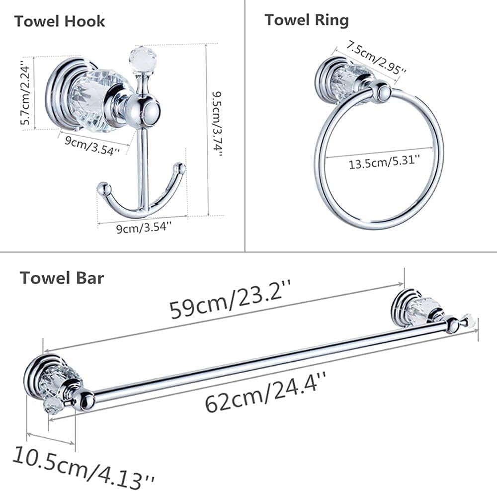 WINCASE Crystal Bathroom Hardware Set 24 Inch, Chrome Towel Bar Set, Silver 4 Piece Accessories Wall Mounted Coat Hook Hand Towel Ring Toilet Paper Holder