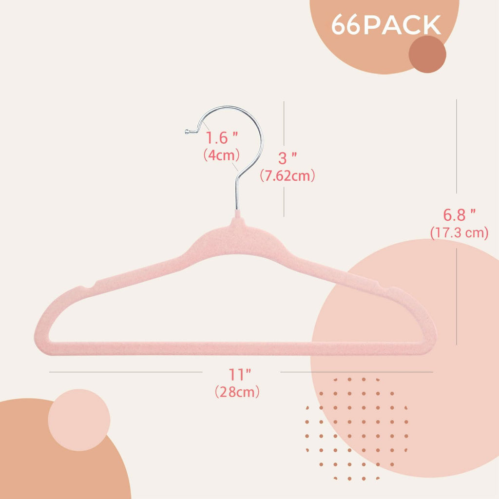 ManGotree 11" Baby Velvet Hangers Non-Slip Kids Hangers 66 Pack Light Pink