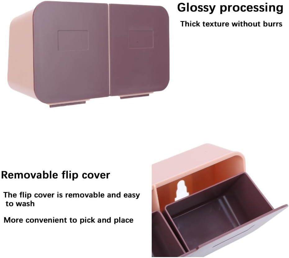 Makeup Cotton Swabs Organizer Wall Mounted with Flip Cover – Removable Washable Cotton Pad Holder for Bathroom, HIPS Material(Pink Purple)