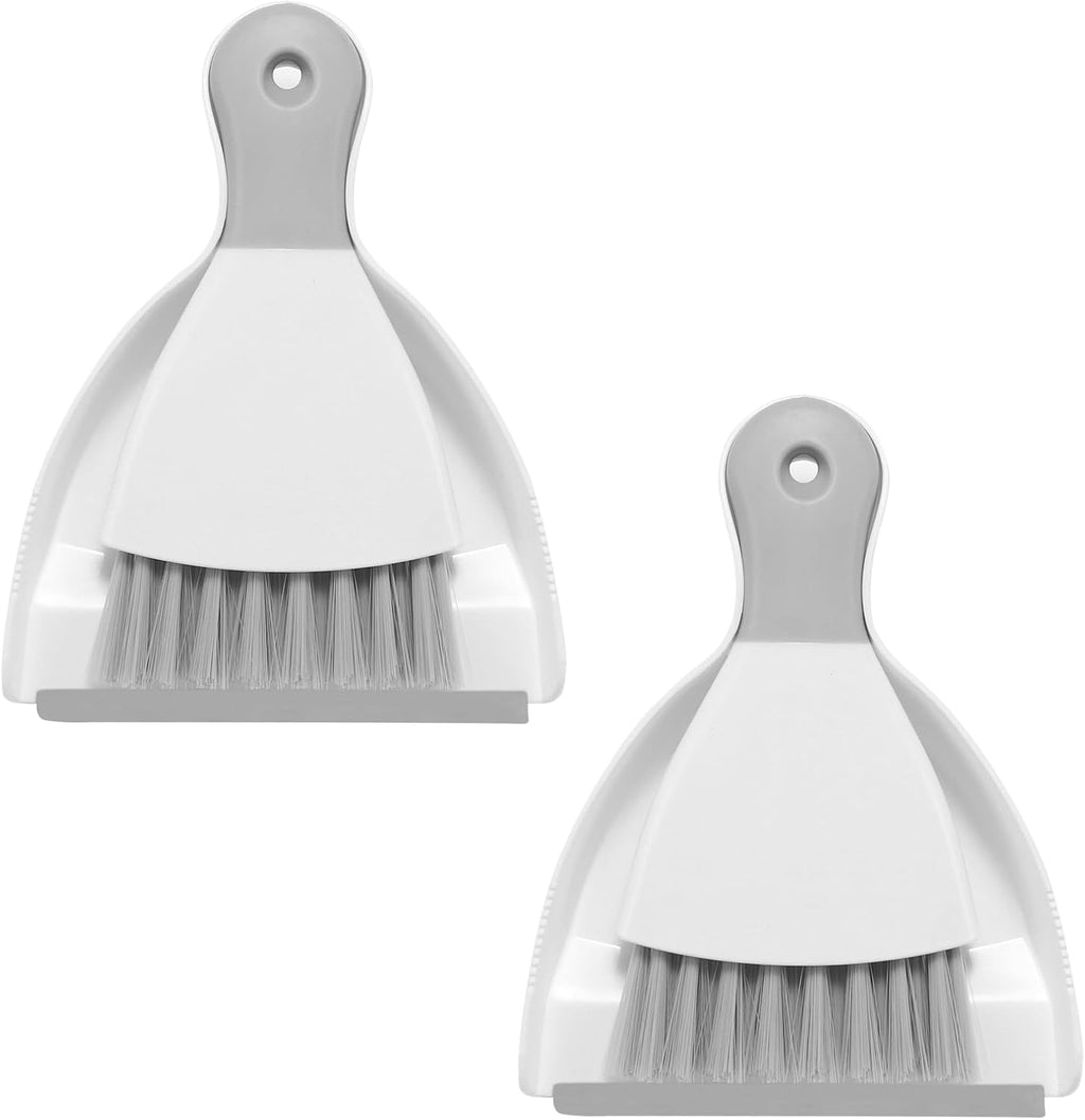 NACENA Mini Dustpan and Brush Set, 2 Pack, White & Gray