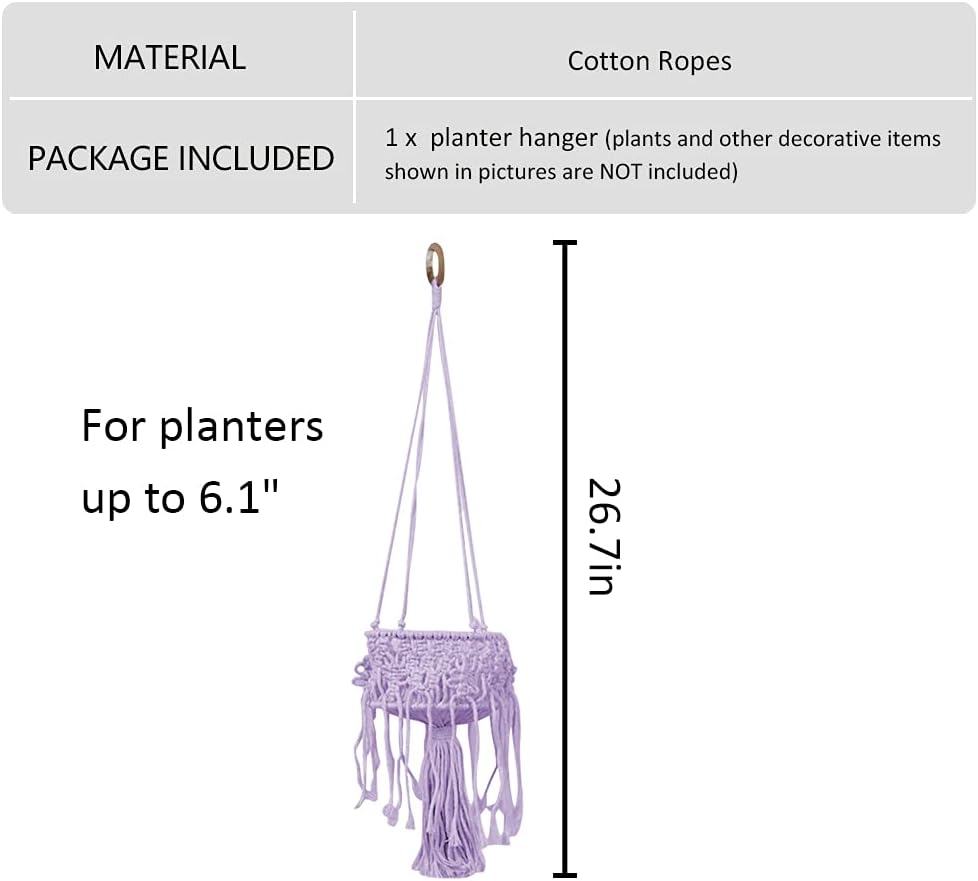 Macrame Plant Hangers with Tassels Indoor Hanging Planters Basket Handmade Cotton Rope Flower Pots Holder Stand Boho Home Decor Outdoor Decorations Round Purple