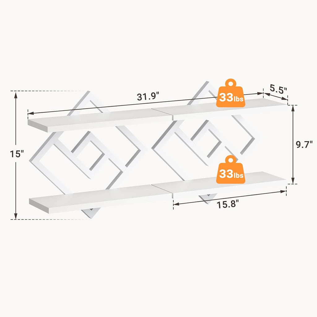 ELYKEN Floating Shelves for Wall, Set of 2 Hanging Shelves, White