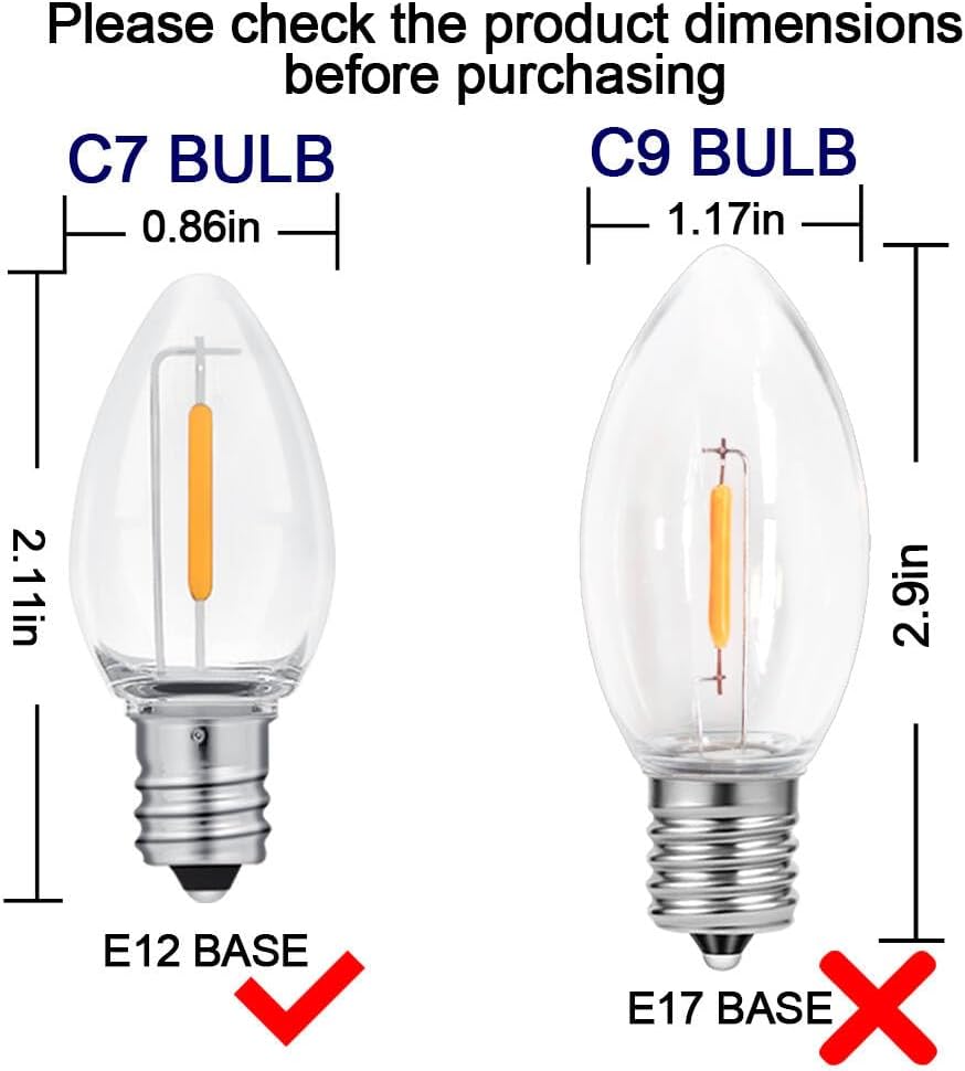 NETEHA 6 Pack C7 Clear 120V Waterproof Led Replacement Christmas Light Bulb