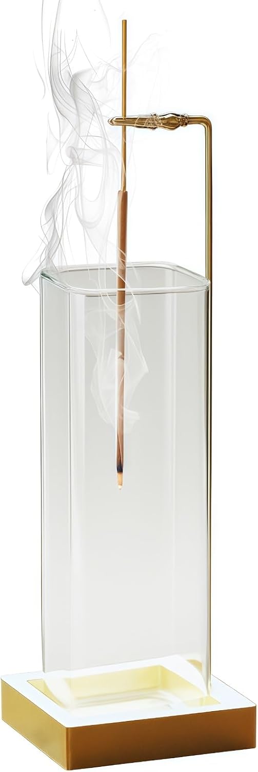 Incense Holder, Metal Incense Holder for Sticks with Removable Glass Ash Catcher, Anti-Ash Incense Burner,Luxury Home Décor for Meditation Relaxation (Gold)