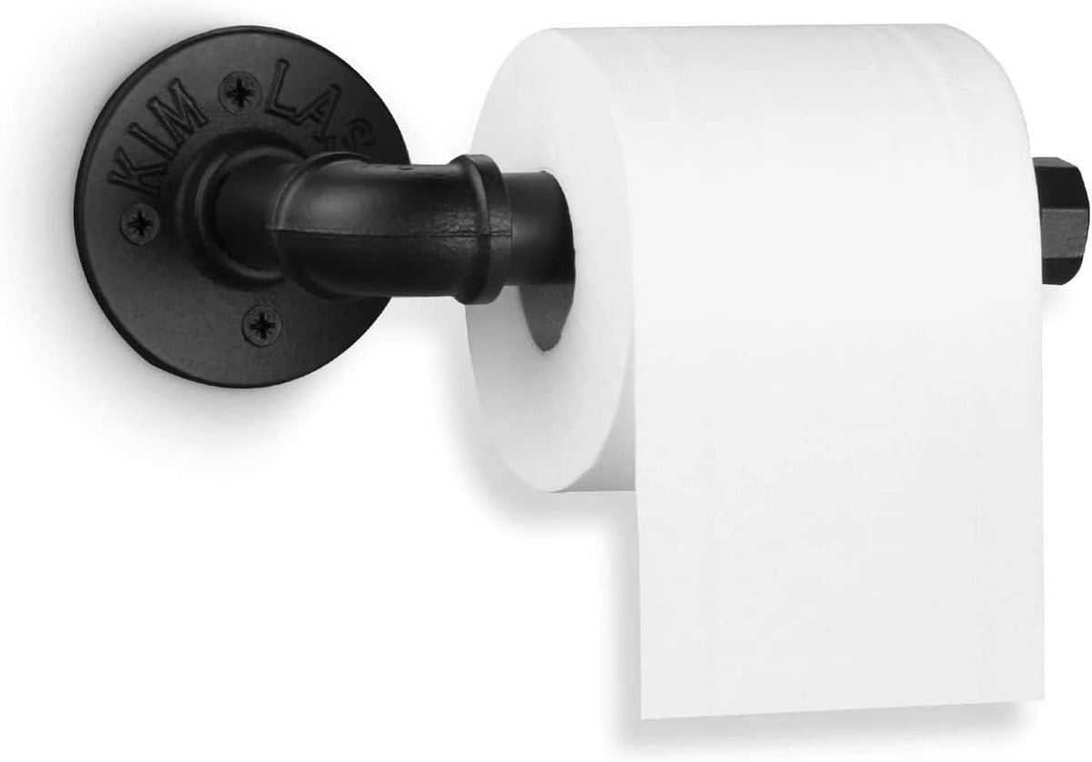 Industrial Pipe Toilet Paper Holder,Matte Black Heavy Duty DIY Vintage Rustic Iron Roll Tissue Wall Mounted Paper Holder Towel Racks with Hardware for Bathroom, Kitchen, Bedroom, Hallway(2 Pack)
