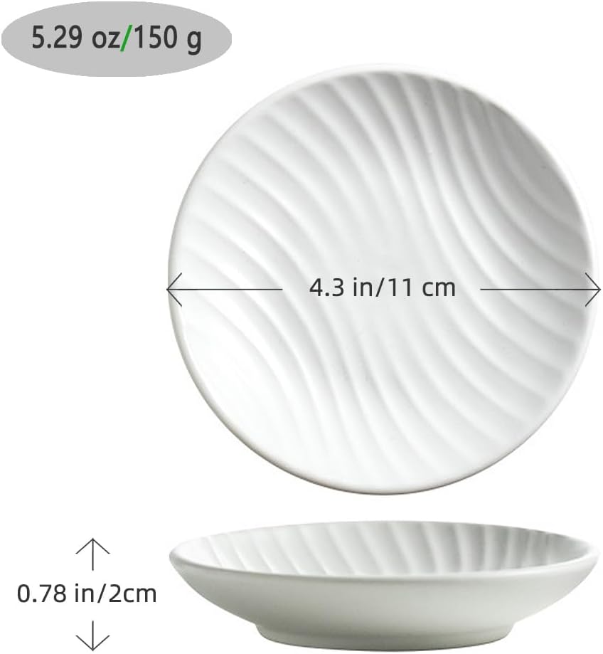 Chic Round Soap Dish, Modern Minimalist Striped Ceramic Tray(White)