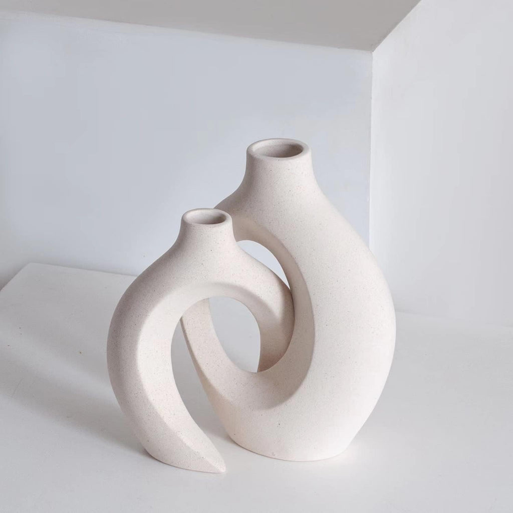 Liotww Off White Ceramic Flower Vase Home Decor Shaped Hollow Vase Set of 2
