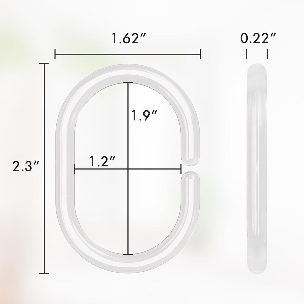 Amazer 24 Pack Clear Plastic Shower Curtain Rings and Hooks - C Shaped for Bathroom Shower Curtains