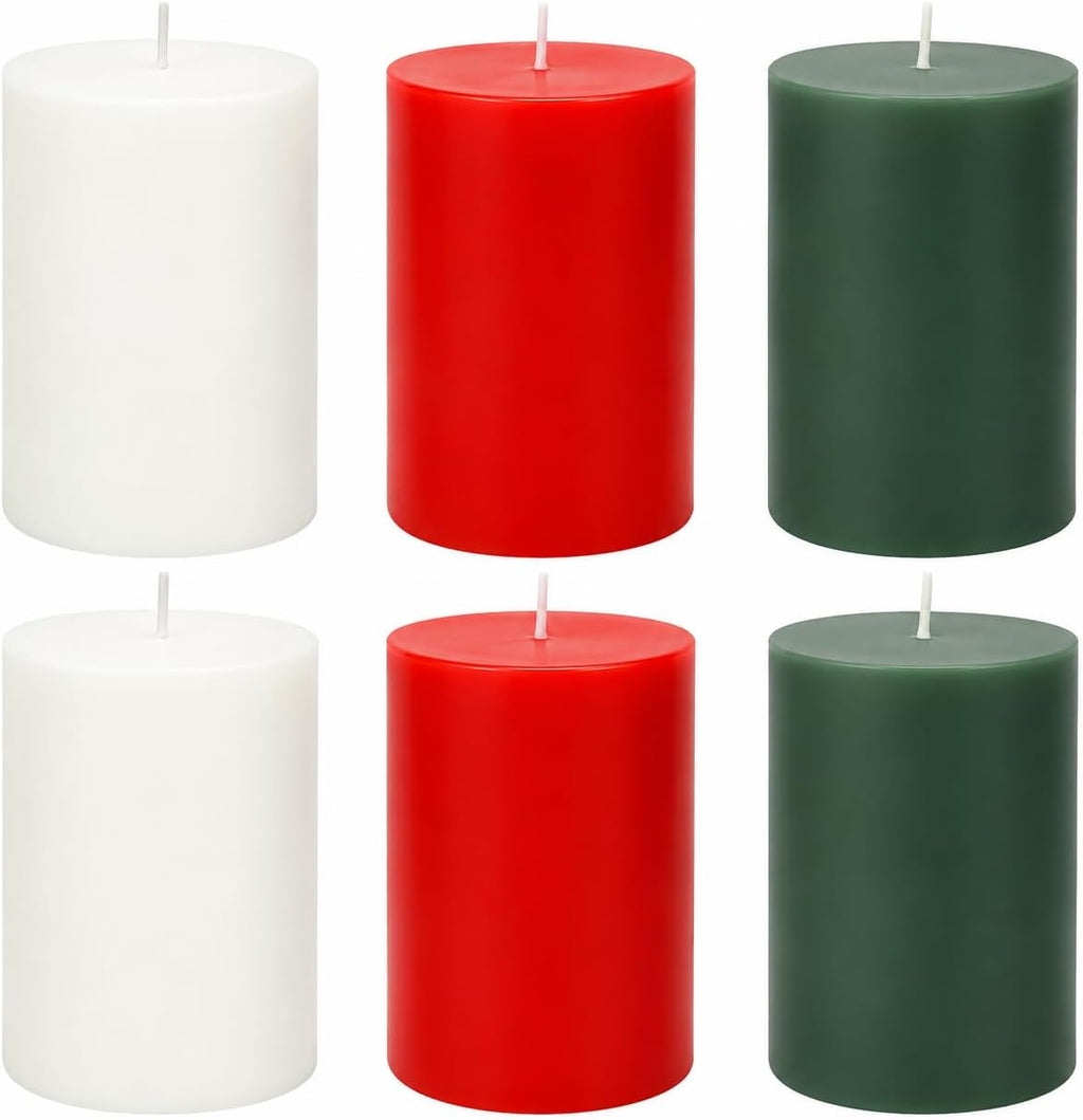 2x3 inch 2 White 2 Green 2 Red Pillar Candle for Christmas Décor