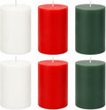2x3 inch 2 White 2 Green 2 Red Pillar Candle for Christmas Décor