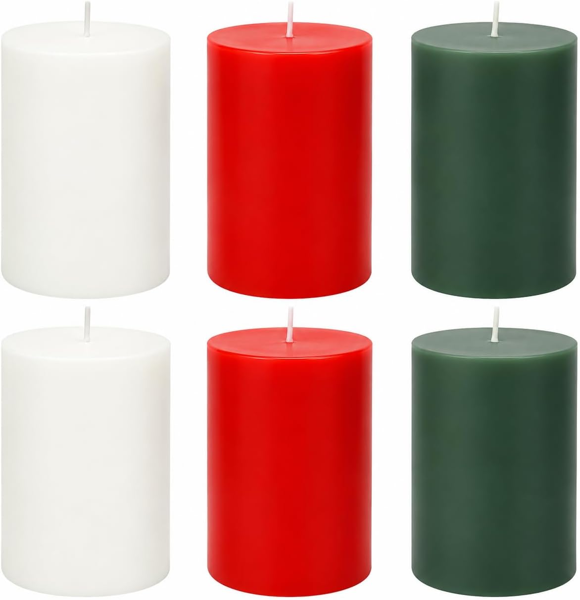 2x3 inch 2 White 2 Green 2 Red Pillar Candle for Christmas Décor